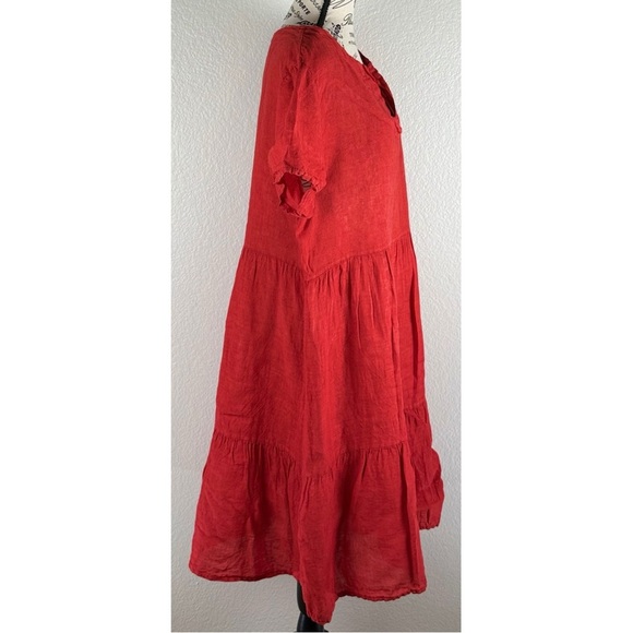 Giusy Women’s Dress Red 100% Linen Tiered Short Sleeve Shift, size XL - Picture 5 of 10
